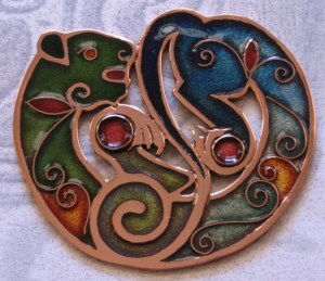 Champleve Cat by Catherine Crowe enamel, copper, copper cloisonne wire